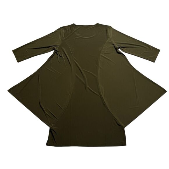 Nina Leonard Dark Olive Artsy Lagenlook Stretch Asymmetrical Hem Dress Sz 2XP - Picture 3 of 10